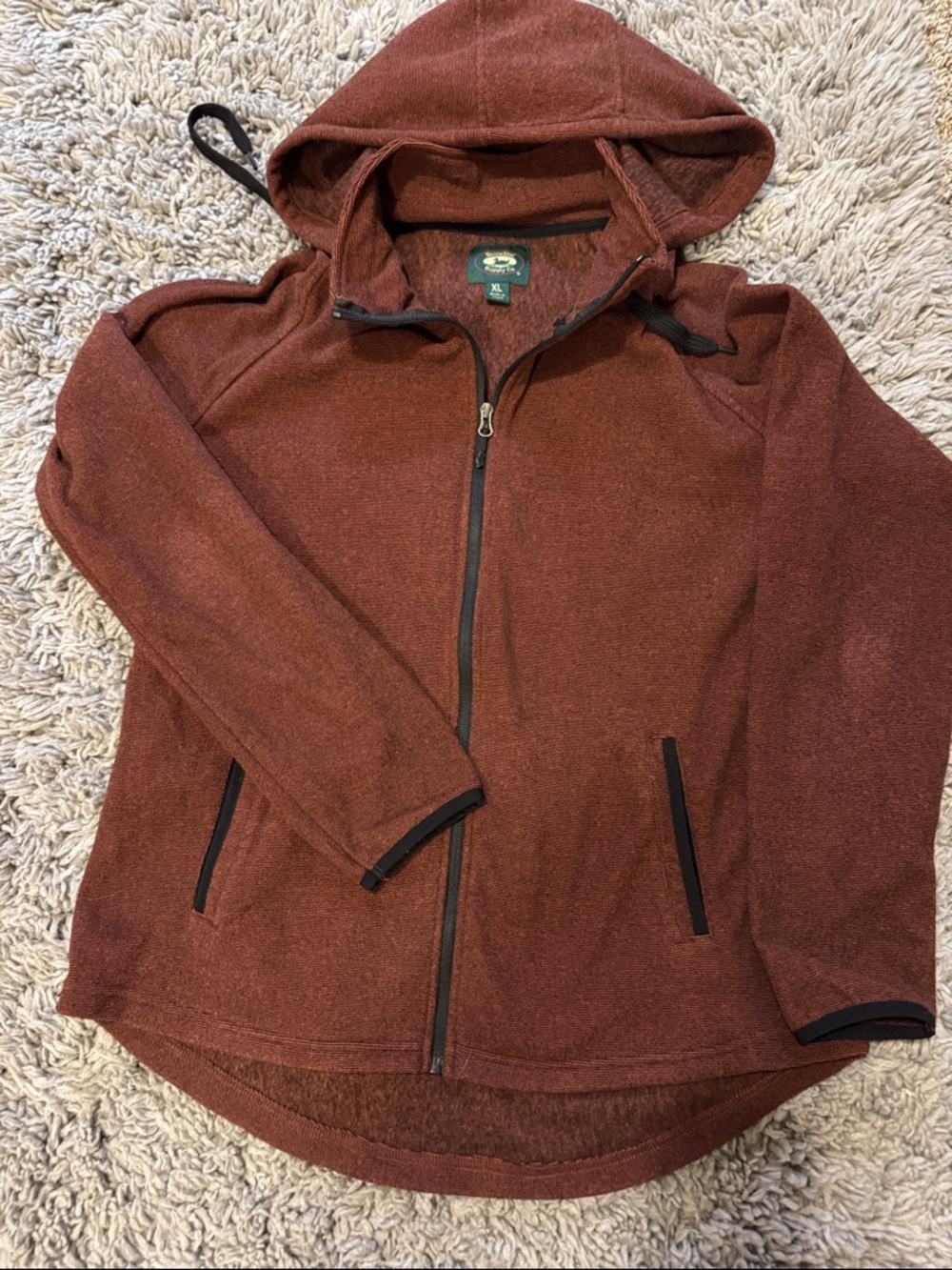 Women's Hooded Zip Jacket in burgundy color.